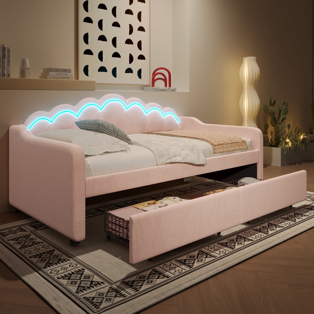 MODFU Hochbett mit Schreibtisch, Regal und LED 140x200 cm Weiß style modern WEISS METALL Baby