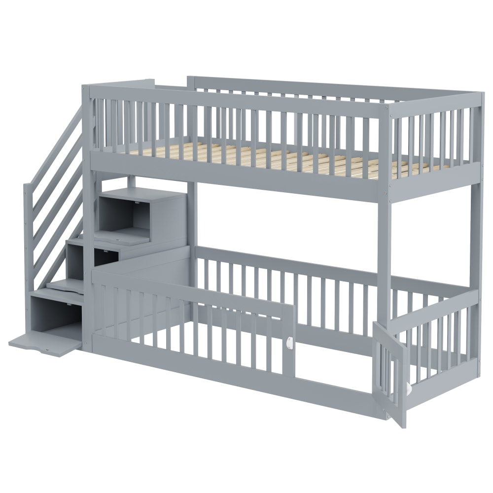 Lit mezzanine en bois gris 90x200 cm avec espace de rangement