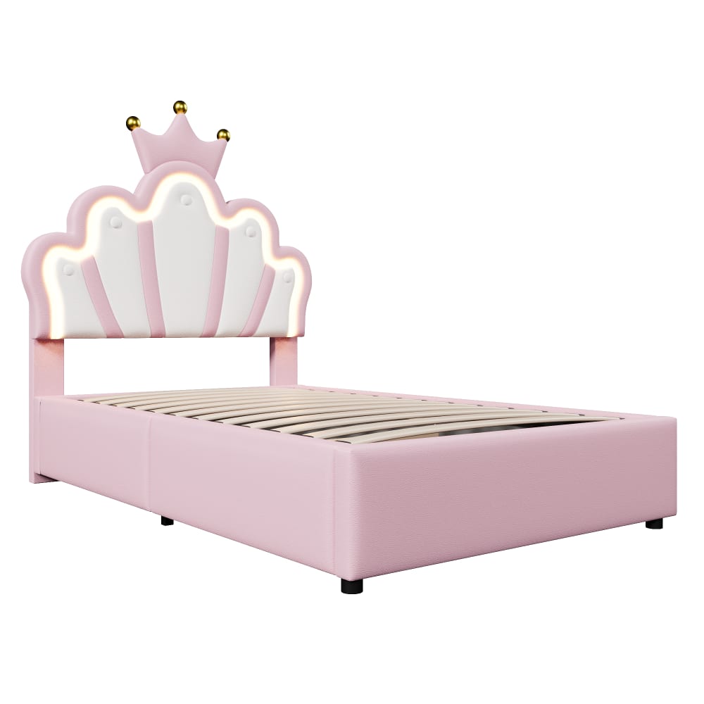 Lit enfant led en cuir - rose
