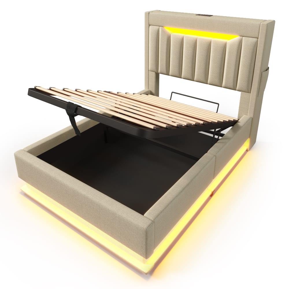 Lit enfant en lin beige - espace