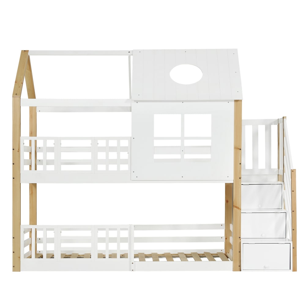Lit mezzanine bois blanc/naturel - rangement