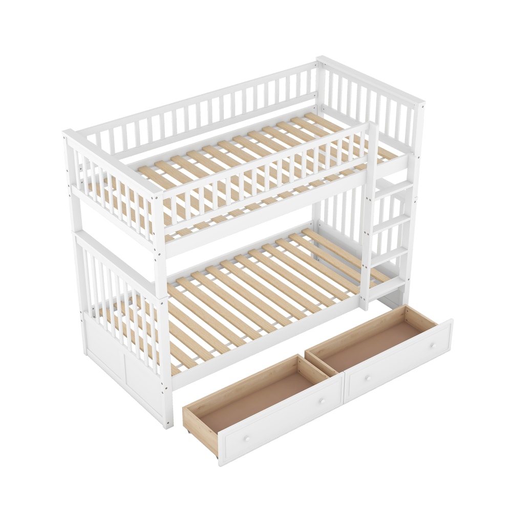 Lit haut en bois blanc - tiroirs