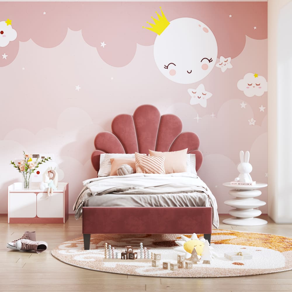 Kinderbett Velvet 90x200 cm, bohnenrot mit Lattenrost - Maisons