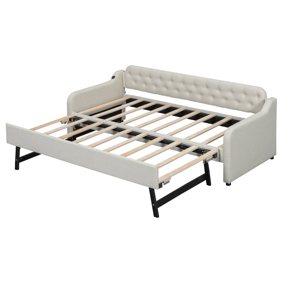 Lit enfant en lin beige - prise