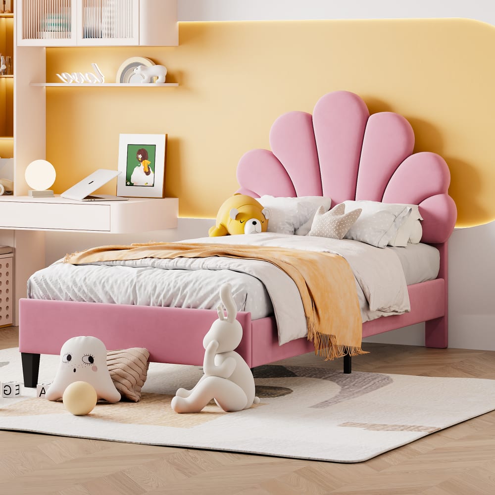 MODFU Kinderbett Velvet 90x200 cm, rosa mit Lattenrost style modern Samt Baby
