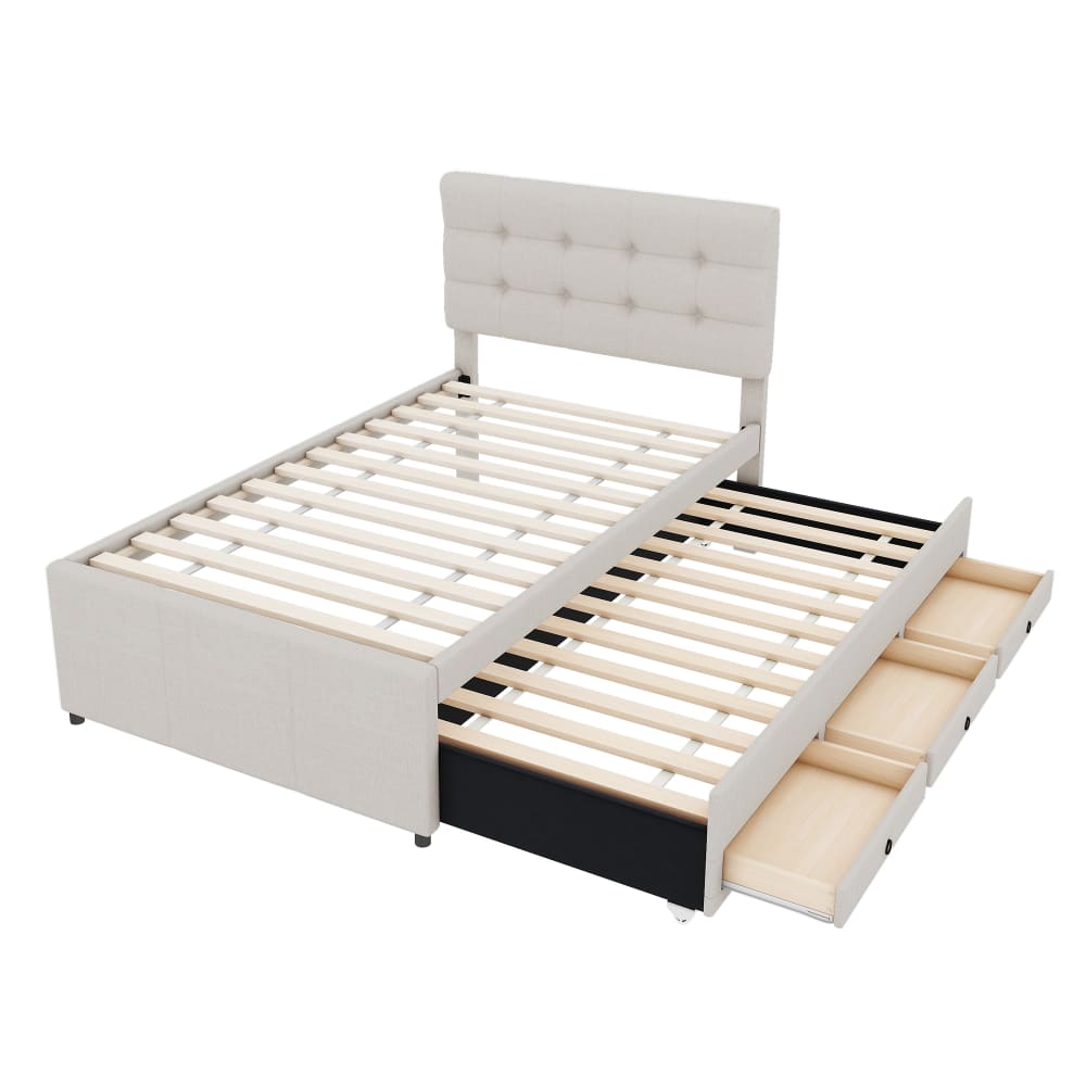 Lit enfant en lin beige - gigogne