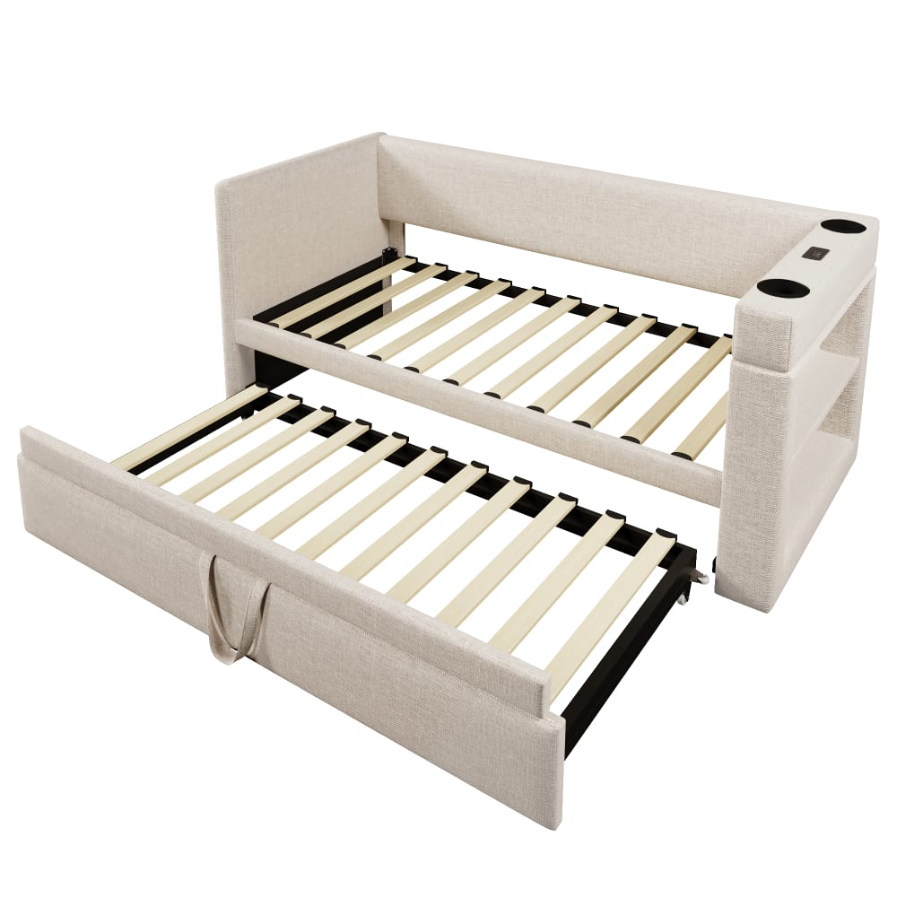 Lit enfant beige en coton - lin