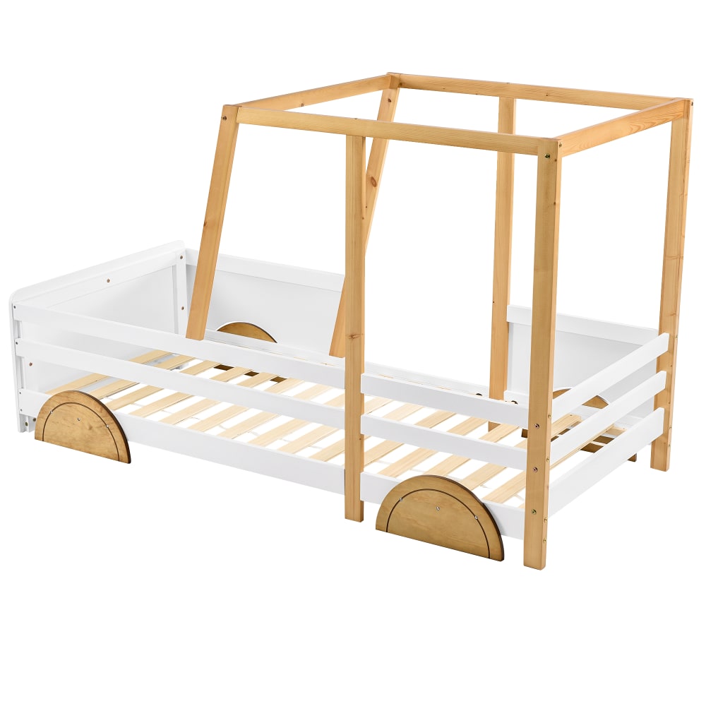 Lit enfant en bois blanc - roulettes