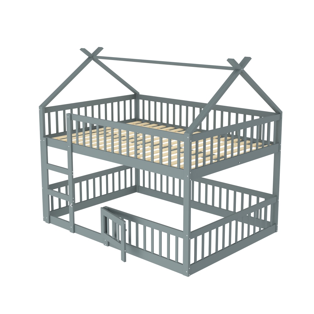 Etagenbett Holz 140x200 cm, grau mit Treppe - Maisons Du Monde