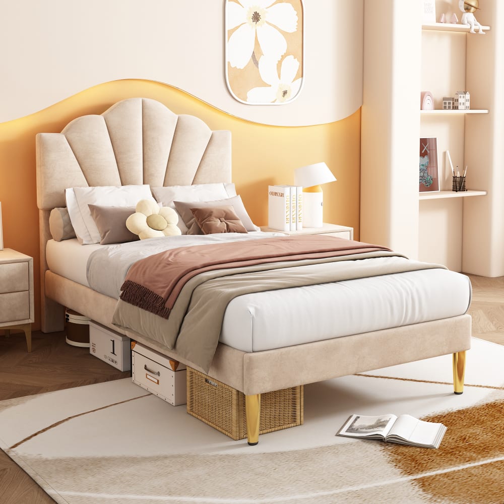 Kinderbett 90×200cm samt, beigesmit Lattenrost - Maisons Du Monde