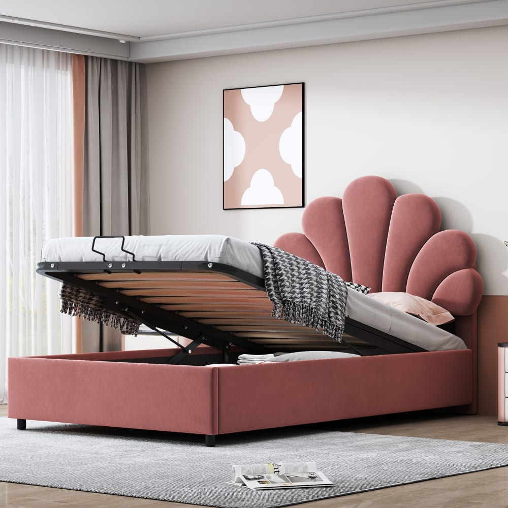 MODFU Kinderbett Velvet 90x200 cm, rosa mit Kopfteil style modern Samt Baby