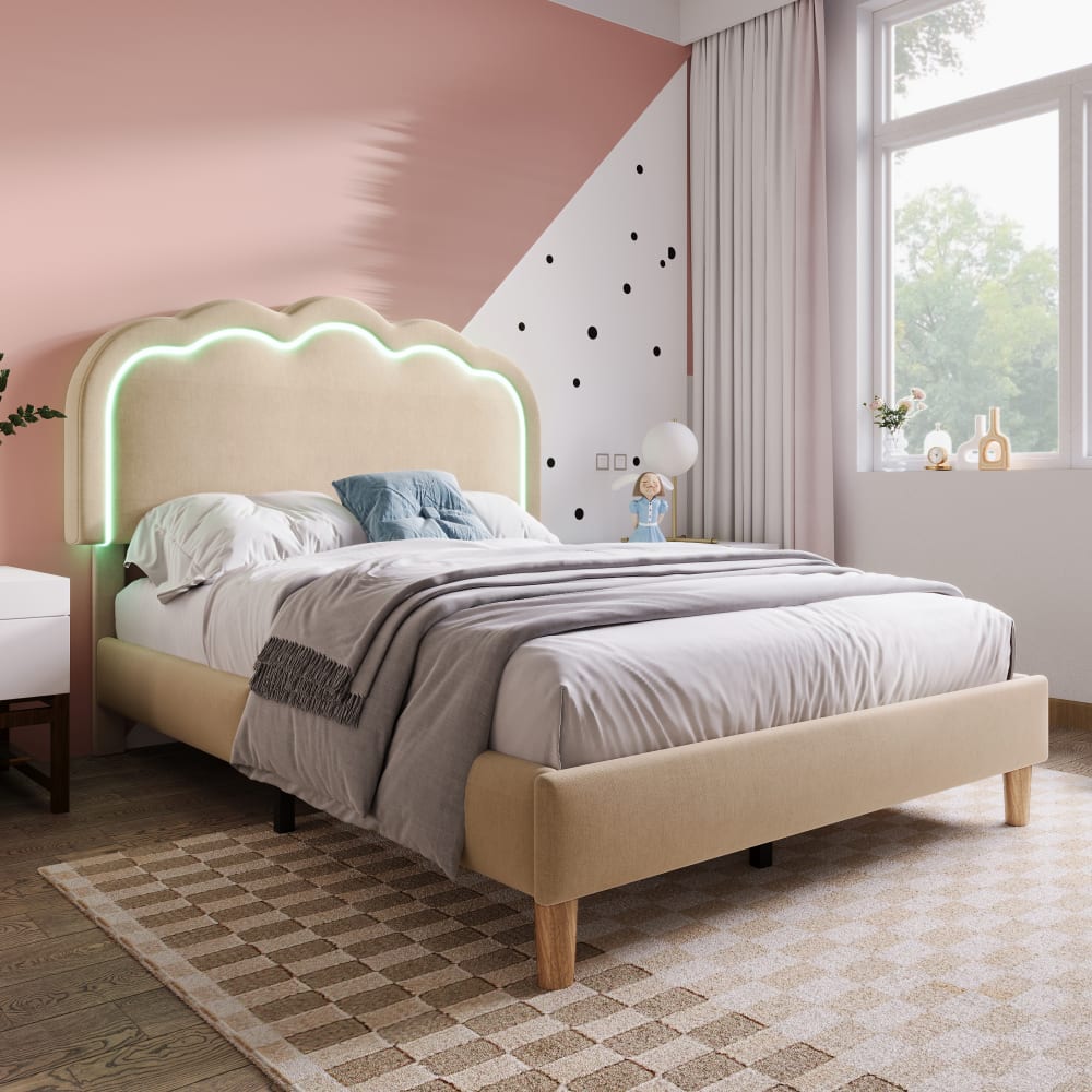 Kinderbettwäsche Stoff 90x200 cm, beige mit LED - Maisons Du