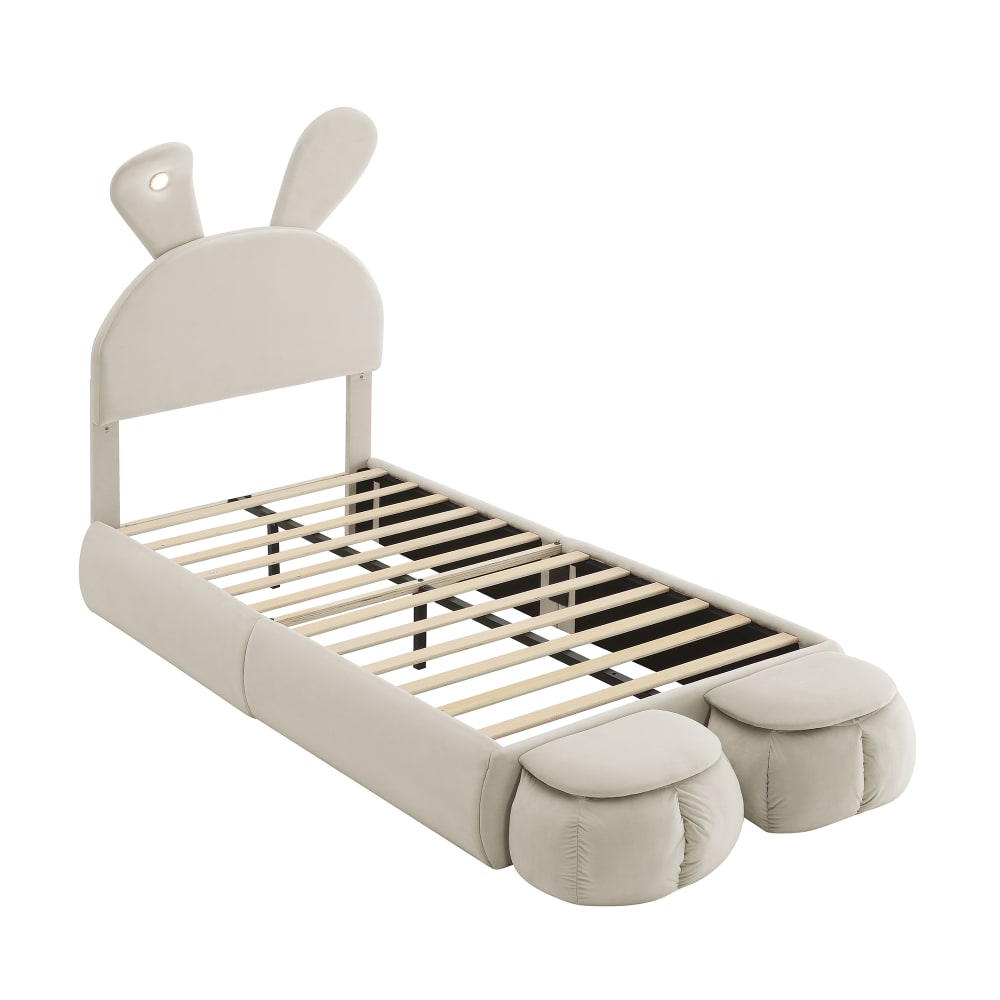 Lit enfant velours beige - tabourets