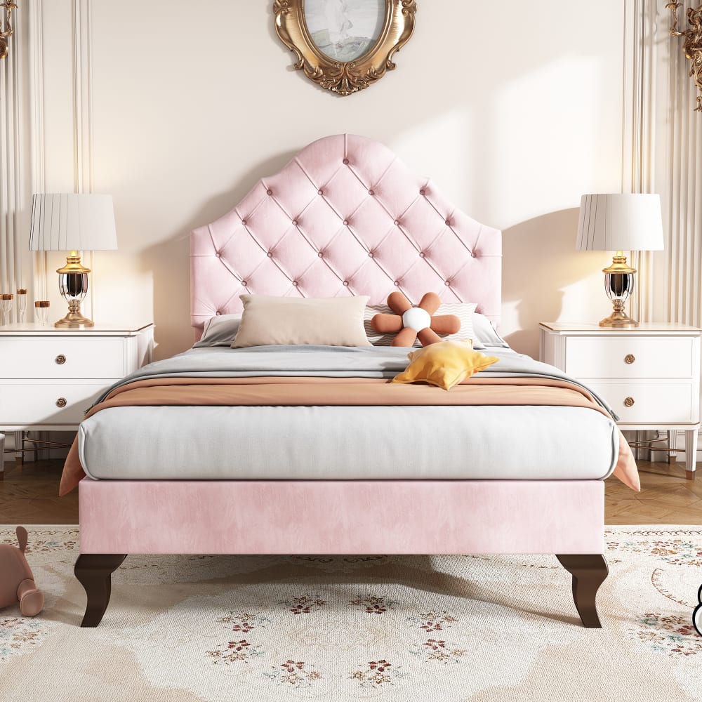 MODFU Kinderbett 90×200 cm samat, rosa mit Lattenrost style modern Samt Baby