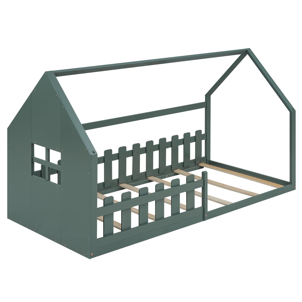 Lit enfant en bois vert - maison