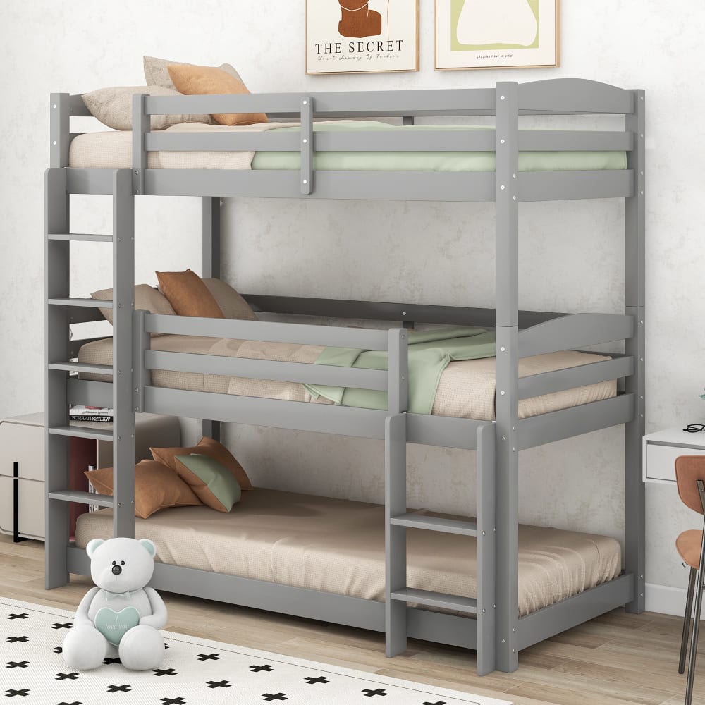 Etagenbett aus Kiefernholz 90×200 cm, grau mit Lattenrost -