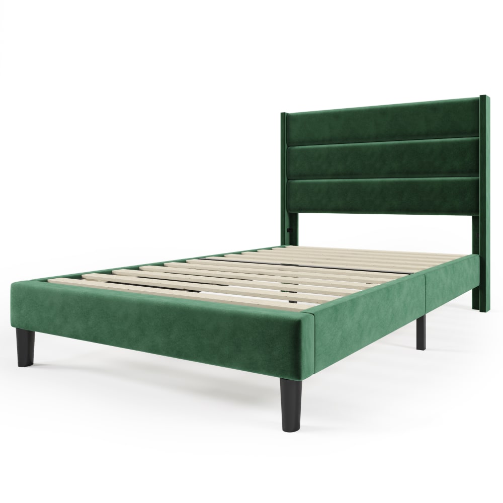 MODFU Samt-Kinderbett 90×200 cm, grünes mit Lattenrost style modern Samt Baby