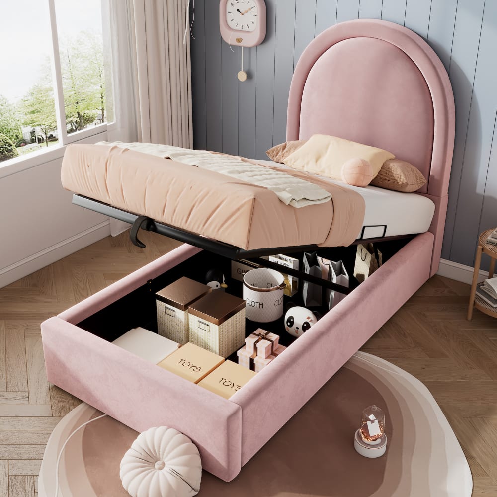 Kinderbett Samt 90x190 cm, rosa mit Stauraum - Maisons Du Monde