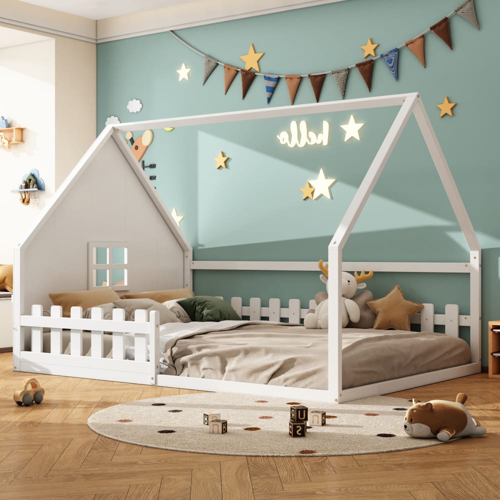MODFU Kinderbett Kiefer 140×200 cm, weiß mit Lattenrost style modern Spanplatte Baby