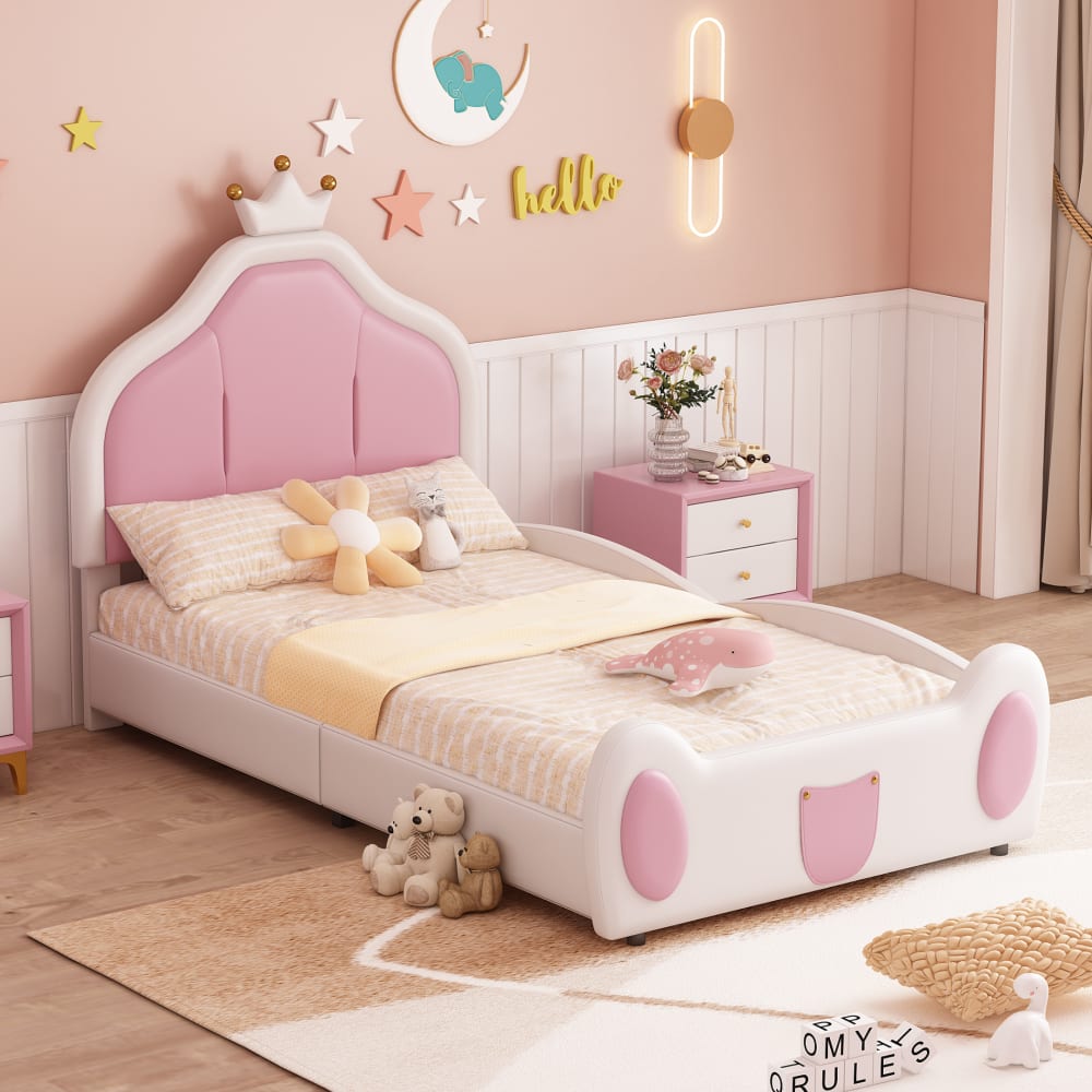 MODFU Kinderbett in Kunstleder 90x20 cm, weiß mit Kranzleiste style modern Harz Baby