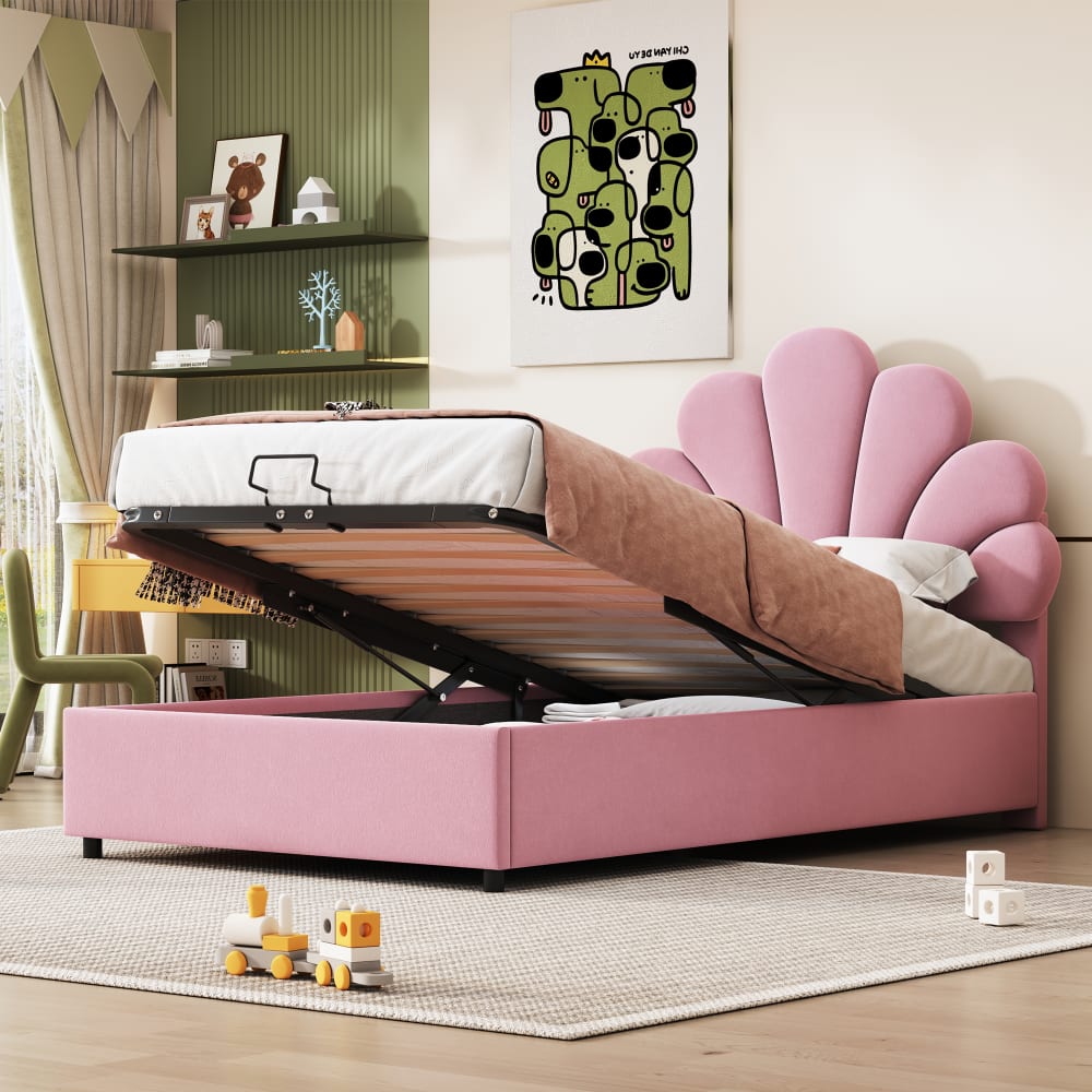 MODFU Kinderbett Velvet 90x200 cm, rosa mit Kopfteil style modern Samt Baby