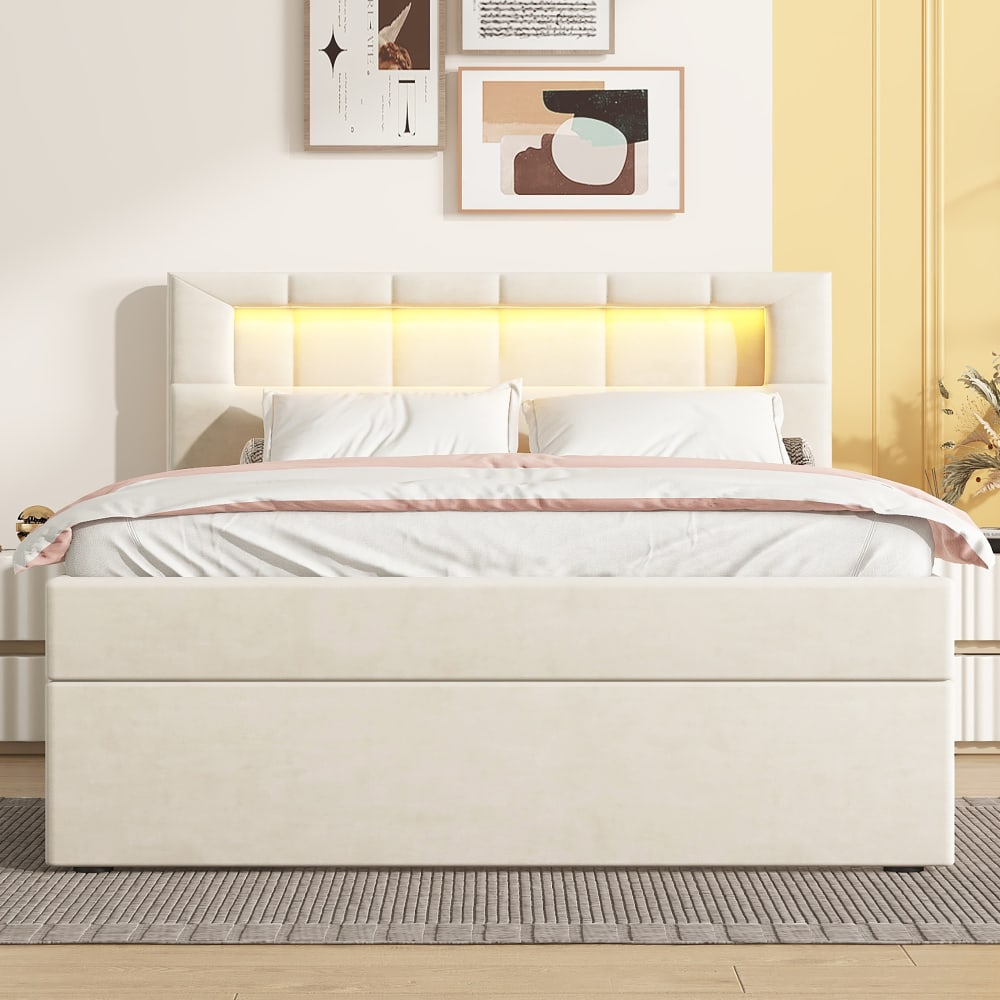 Hochbett 140x200 mit Schreibtisch, LED, Stauraum, Vintage schwarz