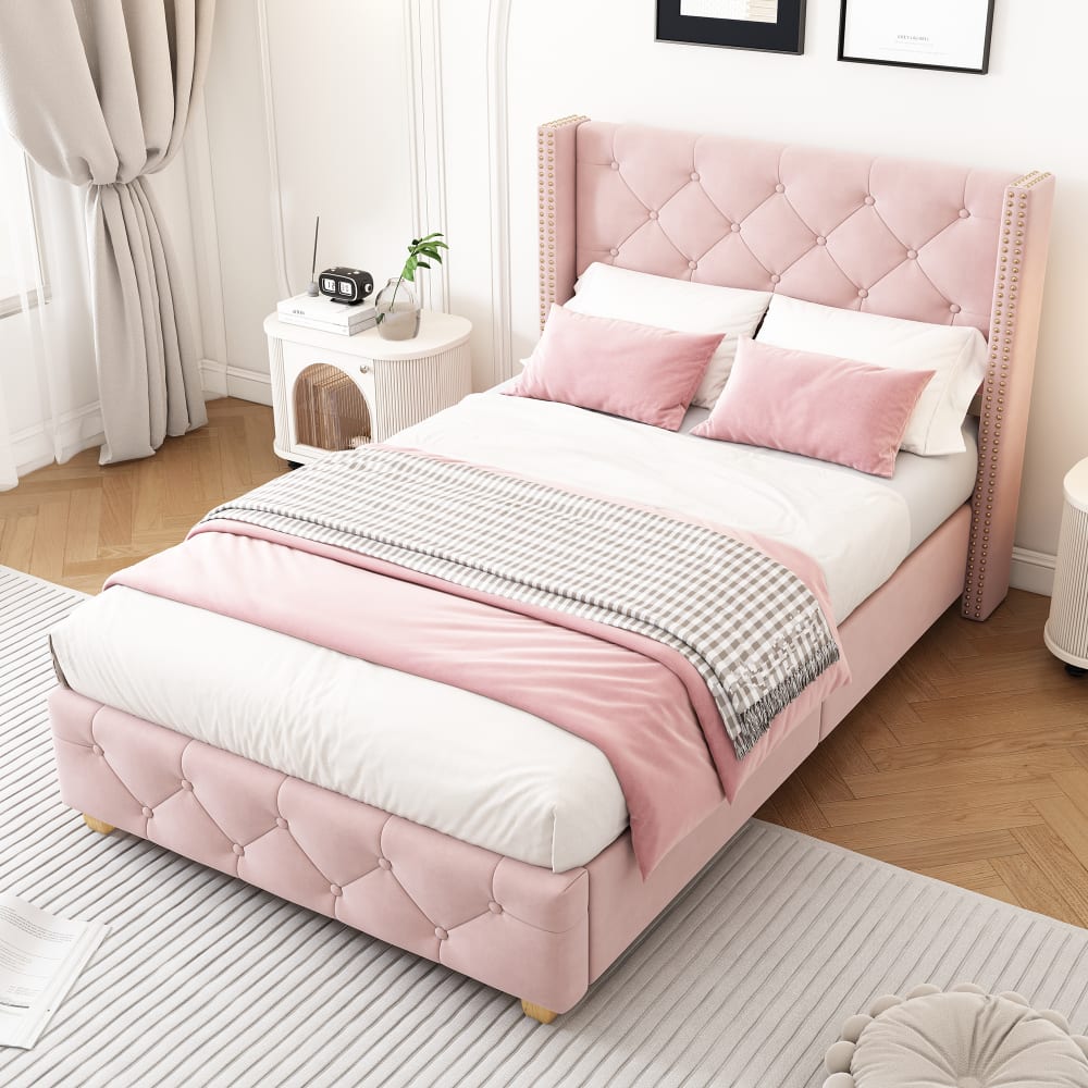 Kinderbett 90x200 cm samt, rosa mit Lattenrost - Maisons Du Monde