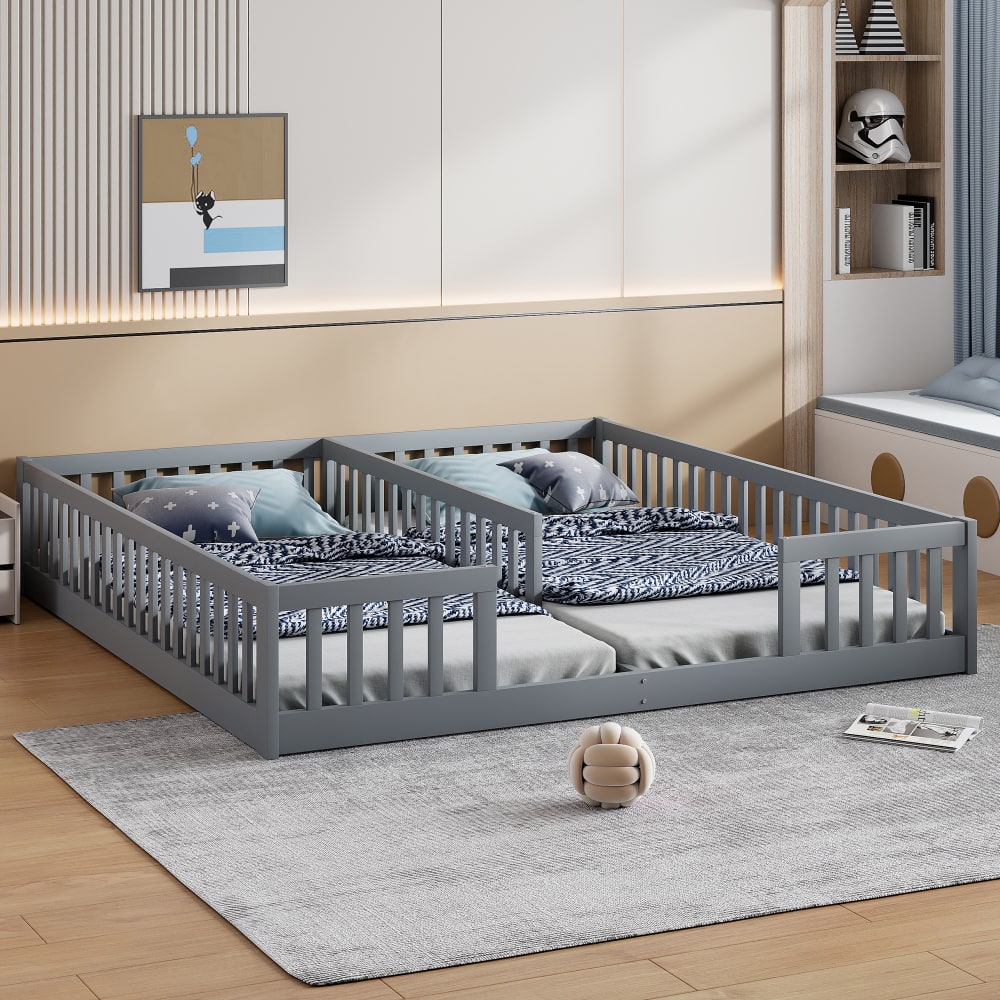 Kinderbett Holz 90 x 200 cm, grau geeignet für zwei Kinder -