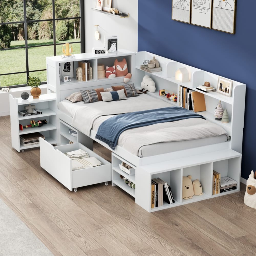 Kinderbett Sperrholz 90x200 cm, weiß mit Stauraum - Maisons Du
