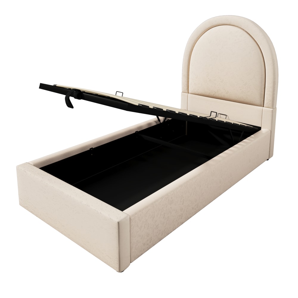 Lit enfant en similicuir beige 90x200 cm avec espace de rangement