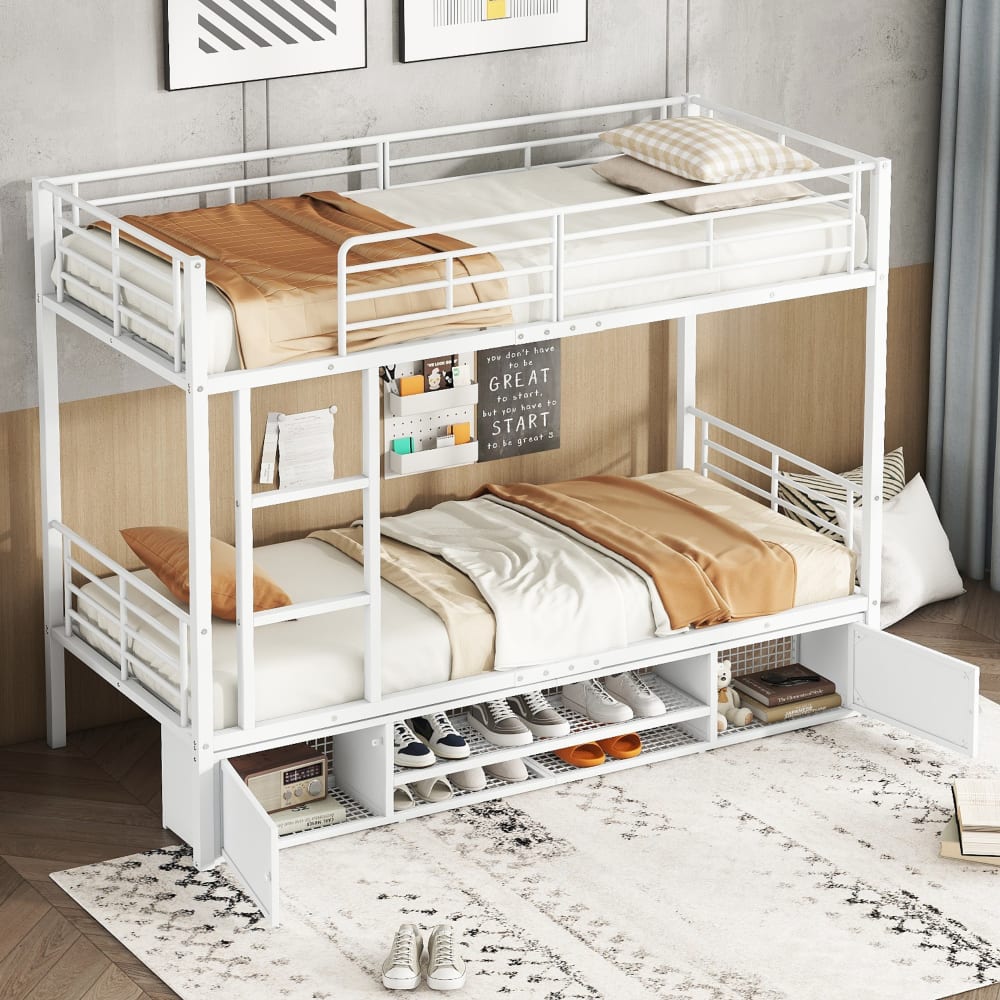 Hochbett 90×200cm Metall, weiß mit Stauraum - Maisons Du Monde