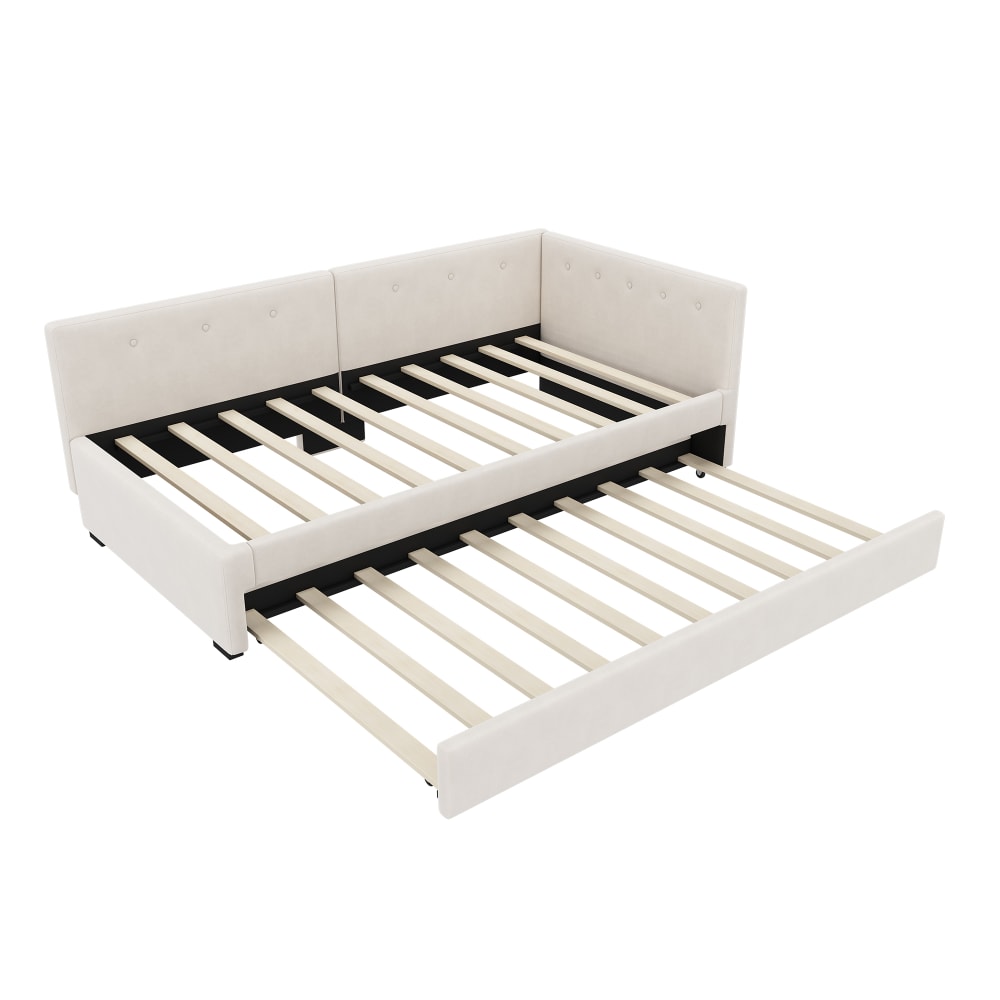 Cama infantil terciopelo beige 90x200 cm con cama nido 90x190 cm