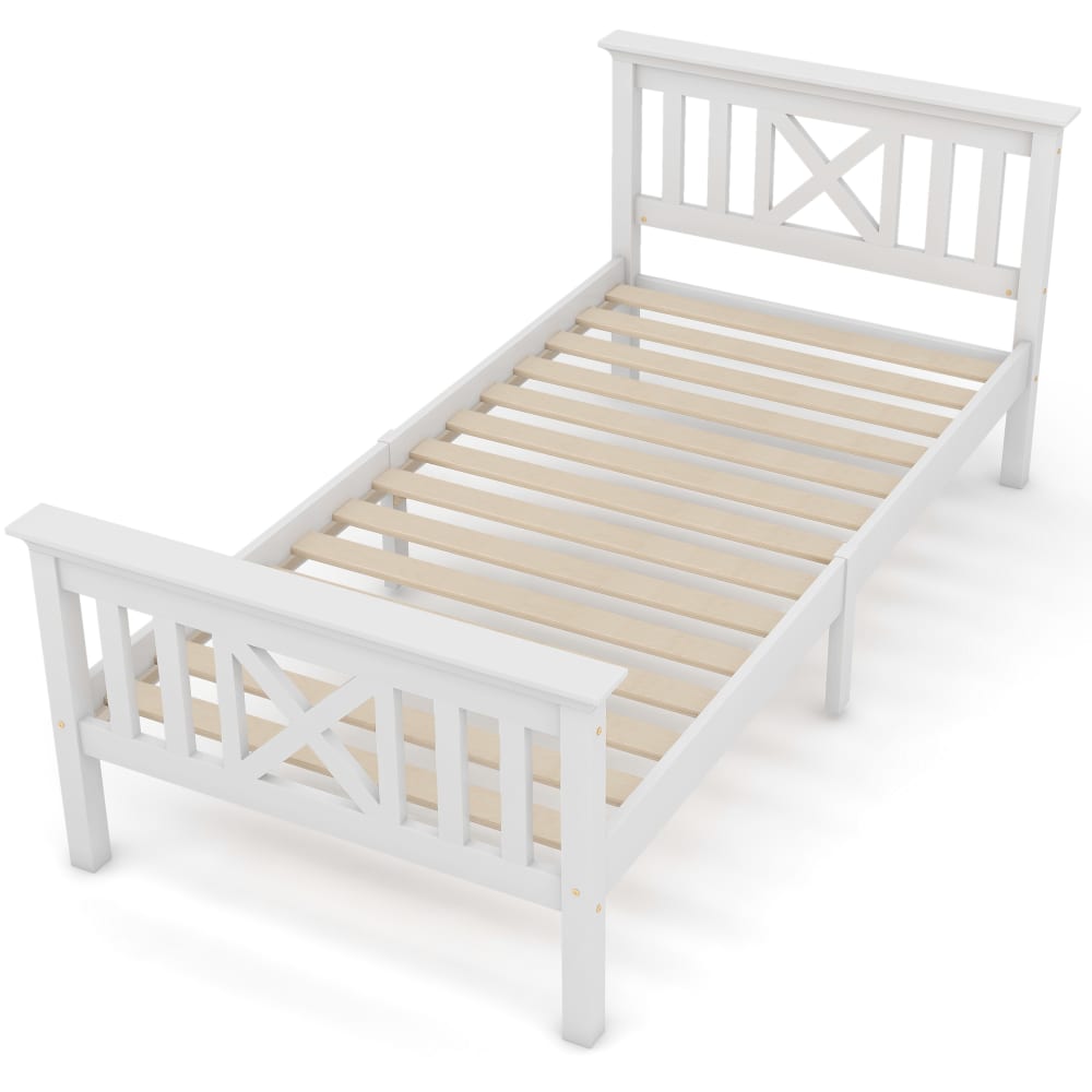 Cama infantil de madera blanca 90 x 200 cm con somier