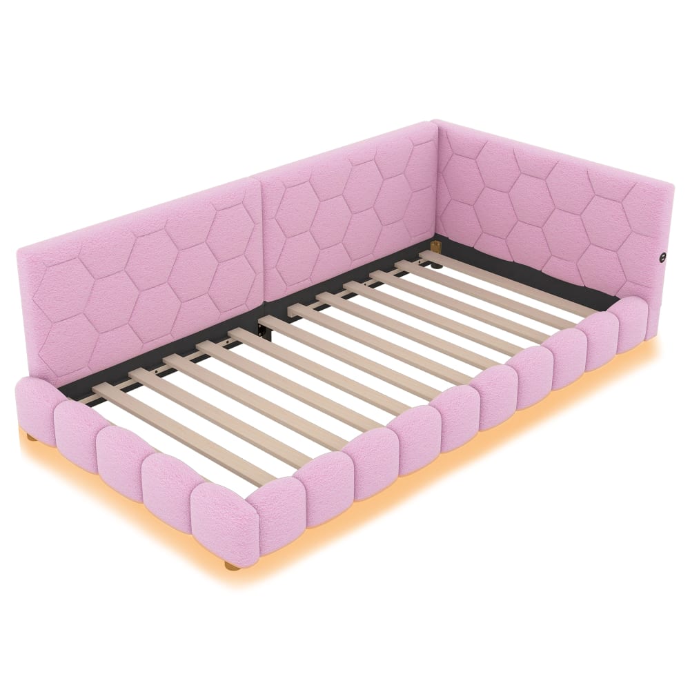 Lit enfant en velours rose 90x200