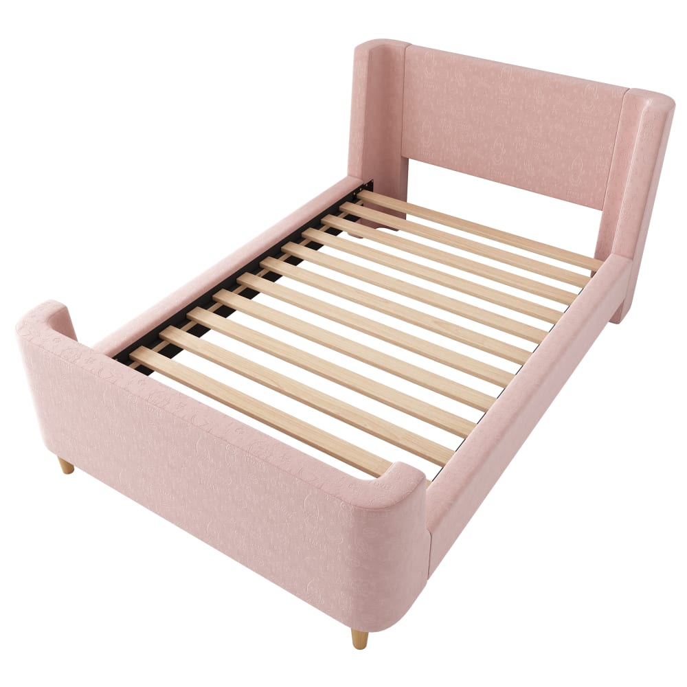 Lit enfant en velours - matelas rose