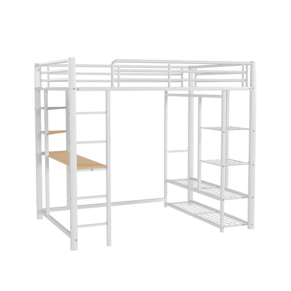 Lit mezzanine en métal blanc 140x200 cm avec rangement