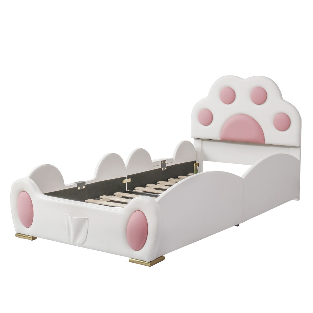 Cama infantil de piel blanca y rosa 90 x 200 cm con escalera