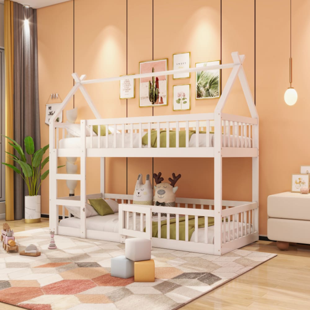 Kinder-Etagenbett holz 90x200 cm, weiß mit treppe - Maisons Du