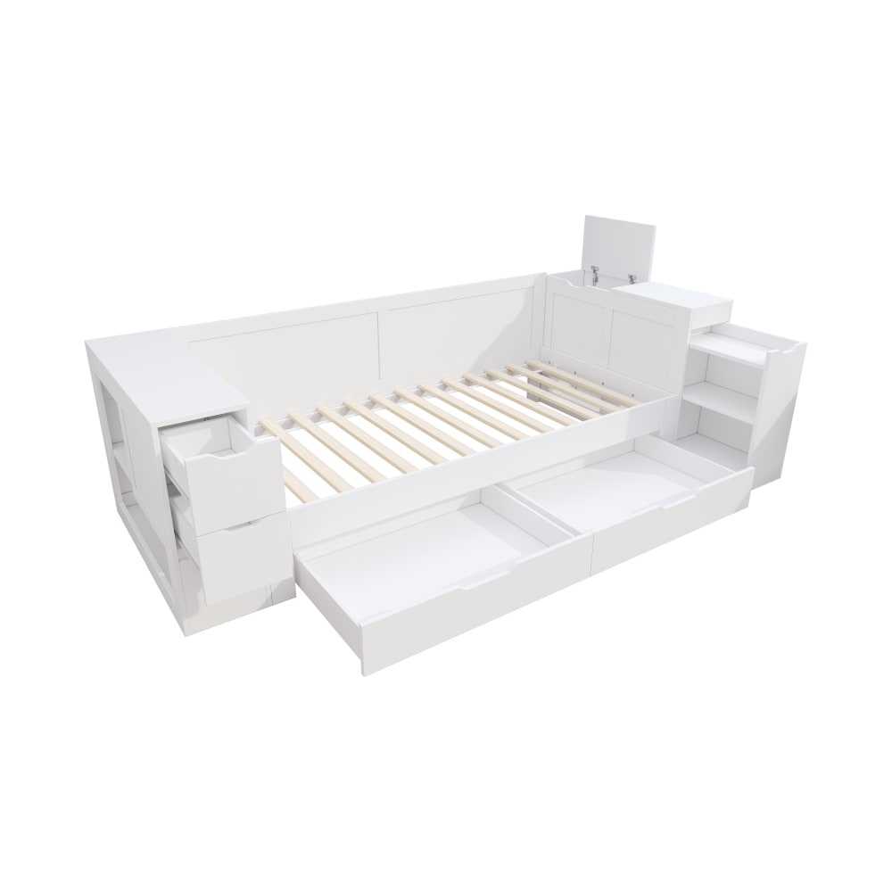 Cama infantil de madera blanca 90x200 cm con espacio de almacenaje