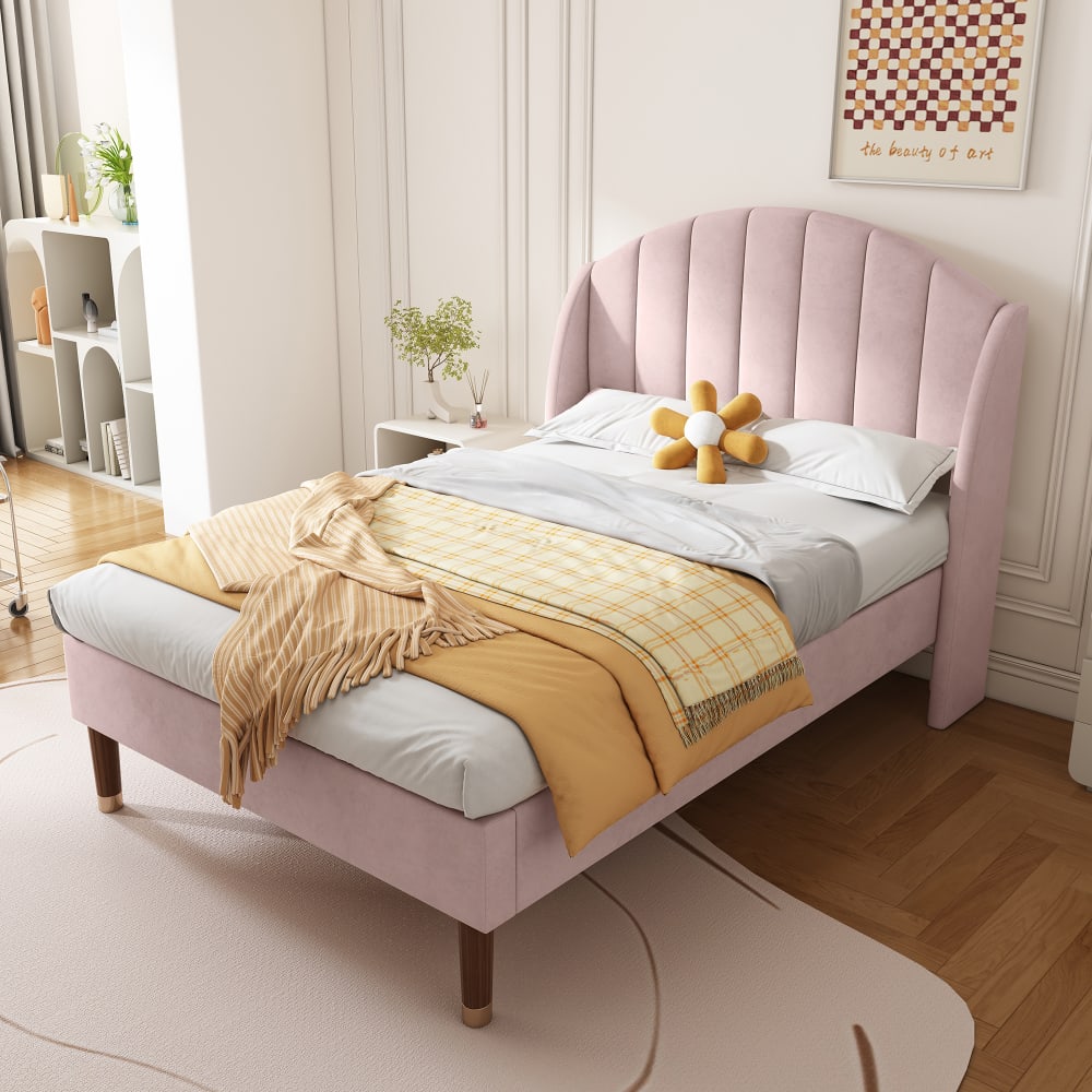 MODFU Kinderbett 90×200cm samt, rosa mit Lattenrost style modern Baby -