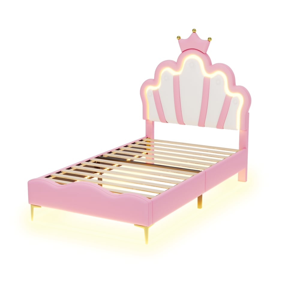 Lit enfant en cuir rose