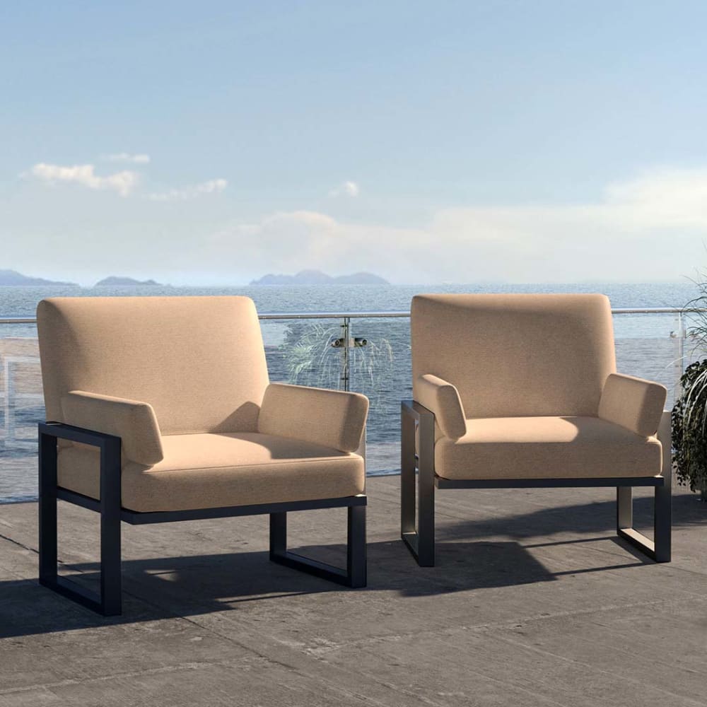 Mesonica Cappuccinofarbener Sessel mit anthrazitfarbenem Gestell style industrial Taupe Stoff