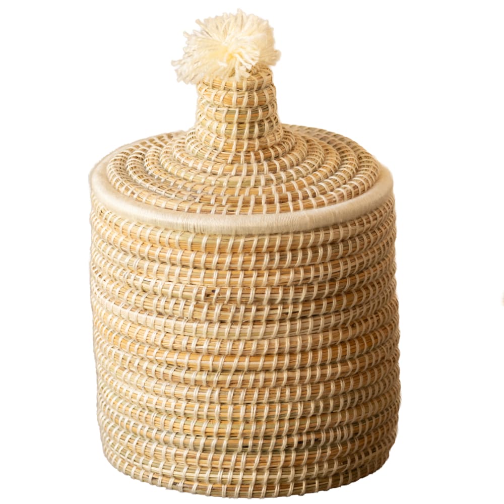Panier avec couvercle laine rotin blanc 20x25 cm