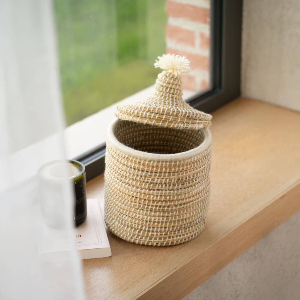 Panier avec couvercle laine rotin blanc 20x25 cm