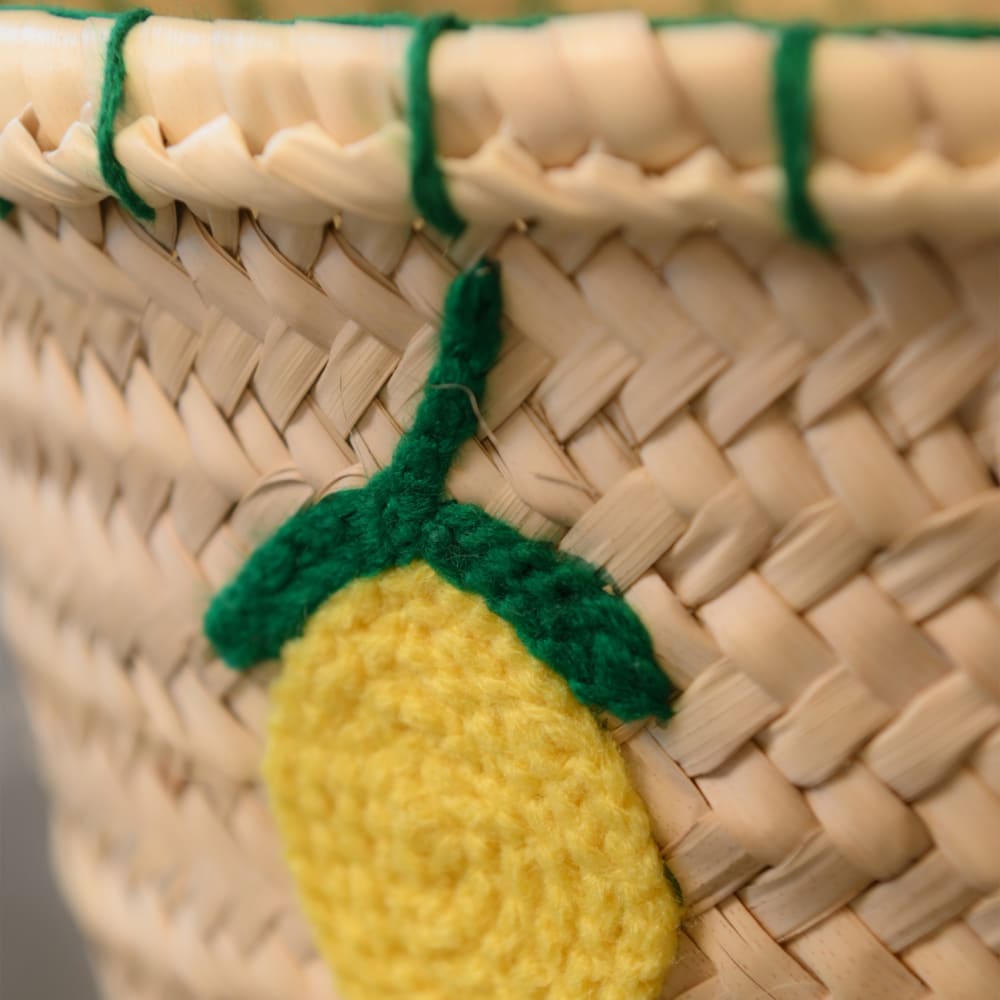 Panier citrons brodés osier jaune 35 x 50