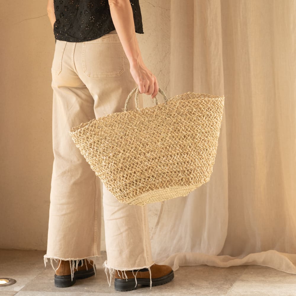 Panier de marché ajouré bohème osier naturel 12 x 60