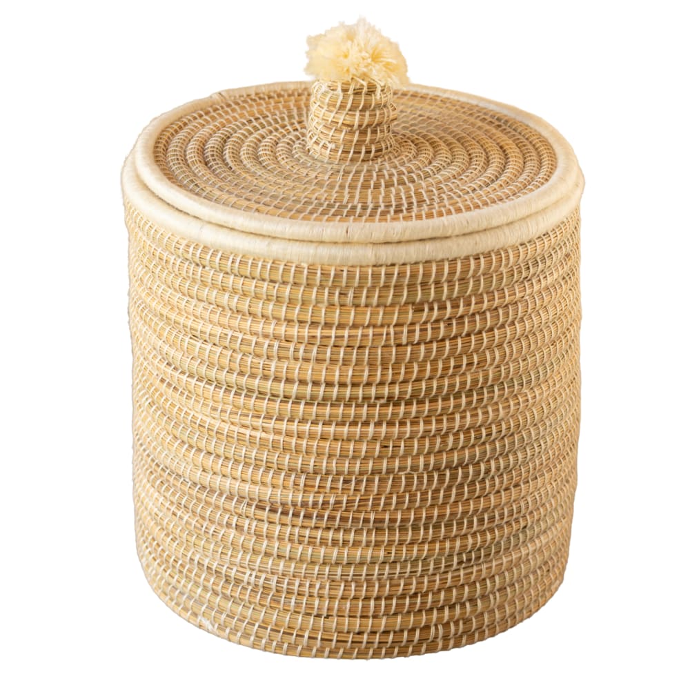 Panier à linge en fibres végétales et laine osier blanc 40 x 40