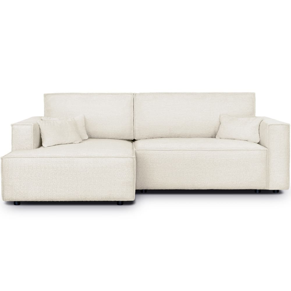 Canapé d'angle gauche convertible 3 places - tissu bouclé beige