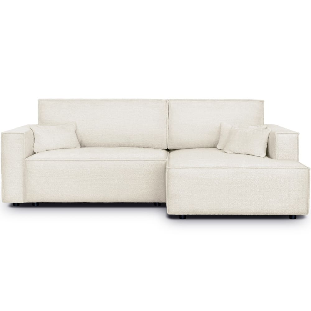 Canapé d'angle droit convertible 3 places - tissu bouclé beige