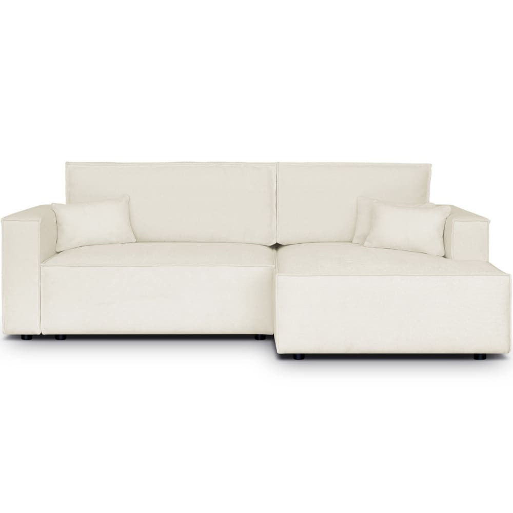 Canapé d'angle droit convertible 3 places - tissu chenille beige
